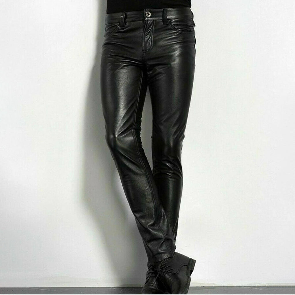 Pantalones de hombre ajustados de cuero sintético - Elegantes y modernos con estilo urbano