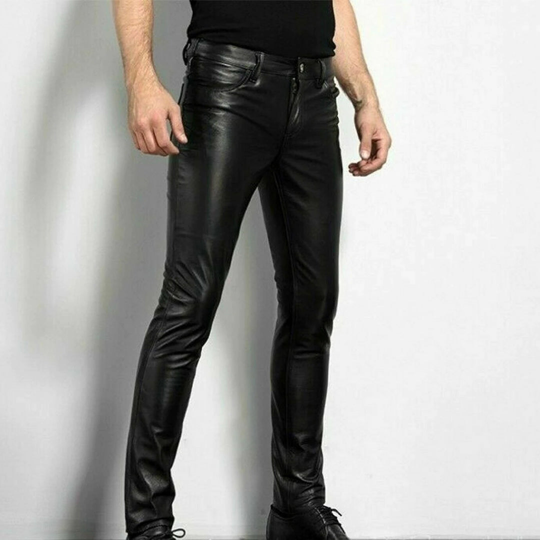Pantalon homme slim en similicuir - Élégant et moderne, style streetwear