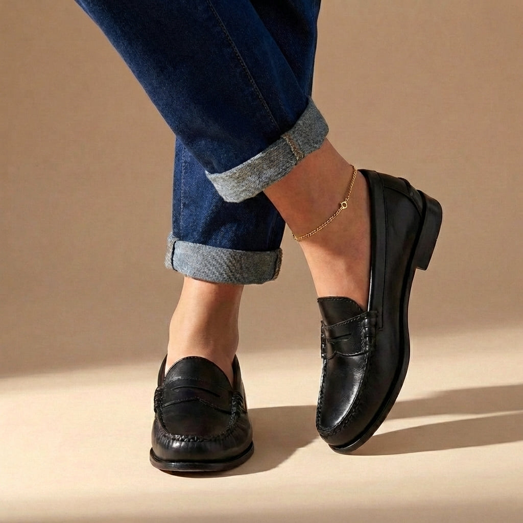 Mocassins bas rétro pour femme en cuir végétalien