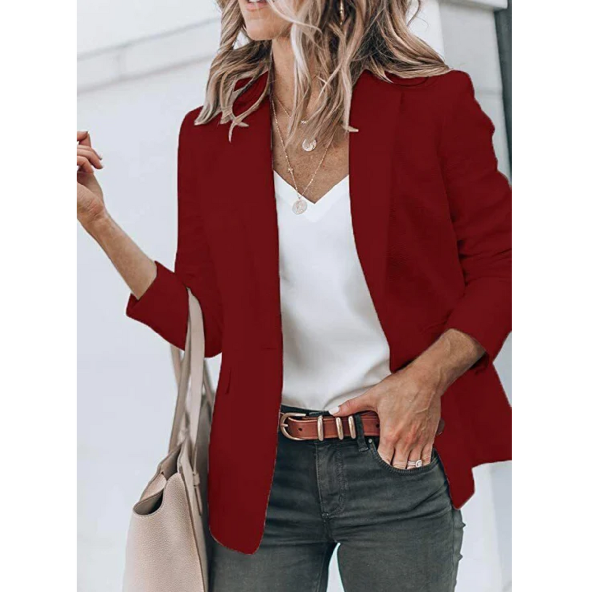 Blazer Donna Leggero con Fronte Aperto e Revers