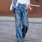 Jean femme taille haute à pinces – Denim élégant à jambes larges