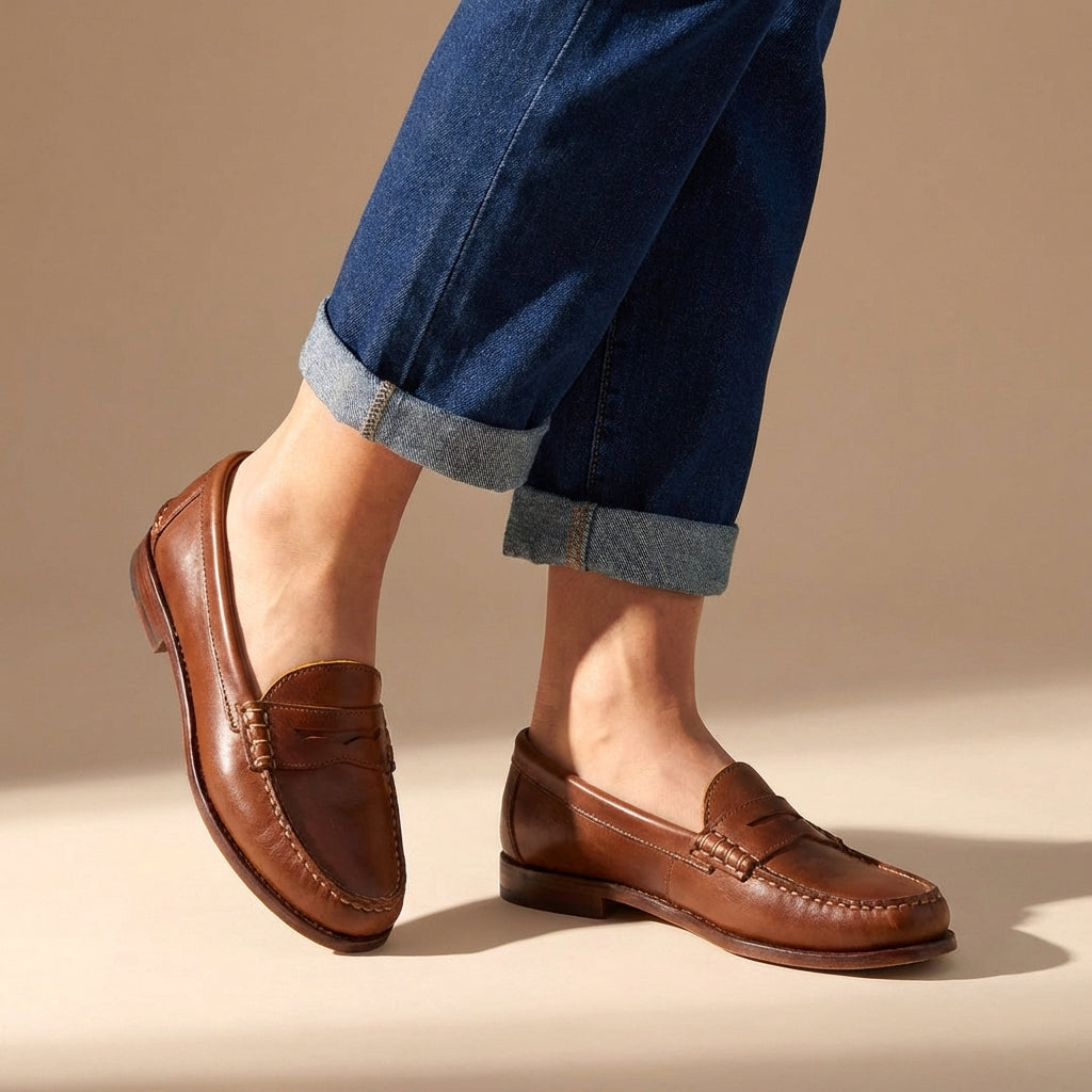 Mocassins bas rétro pour femme en cuir végétalien
