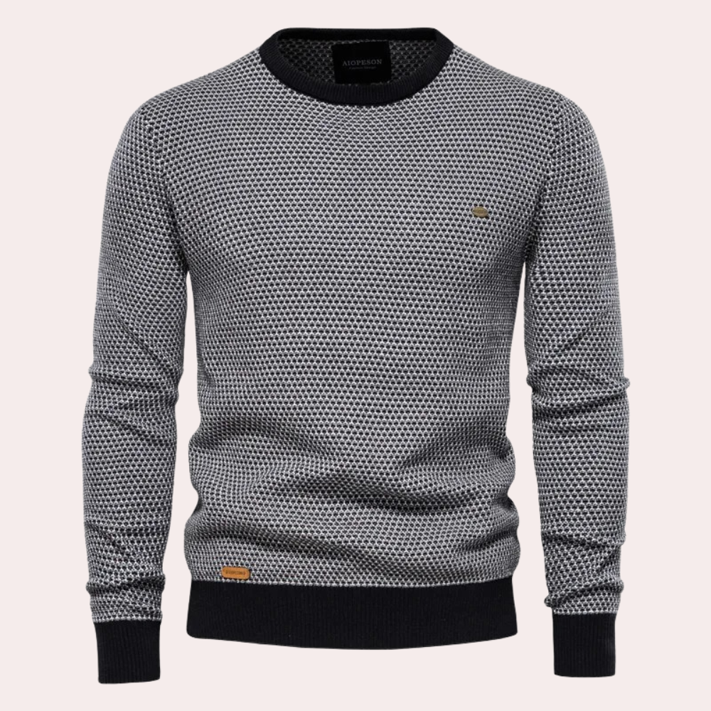 Maglione Uomo Girocollo con Fantasia Stampata e Bordi a Coste – Eleganza Casual e Comfort