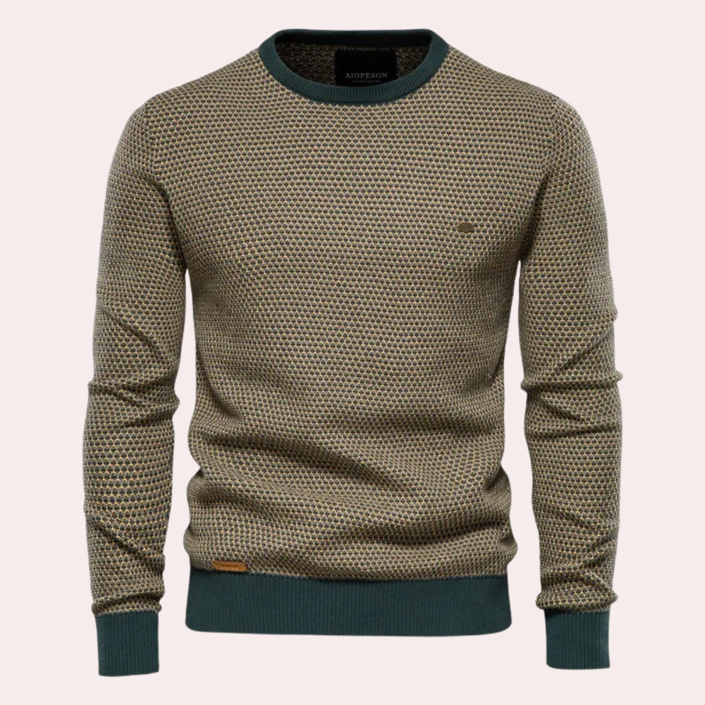 Maglione Uomo Girocollo con Fantasia Stampata e Bordi a Coste – Eleganza Casual e Comfort