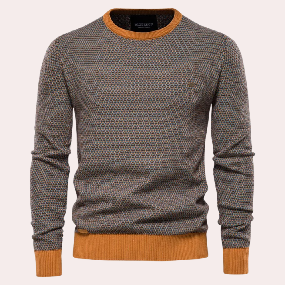 Maglione Uomo Girocollo con Fantasia Stampata e Bordi a Coste – Eleganza Casual e Comfort