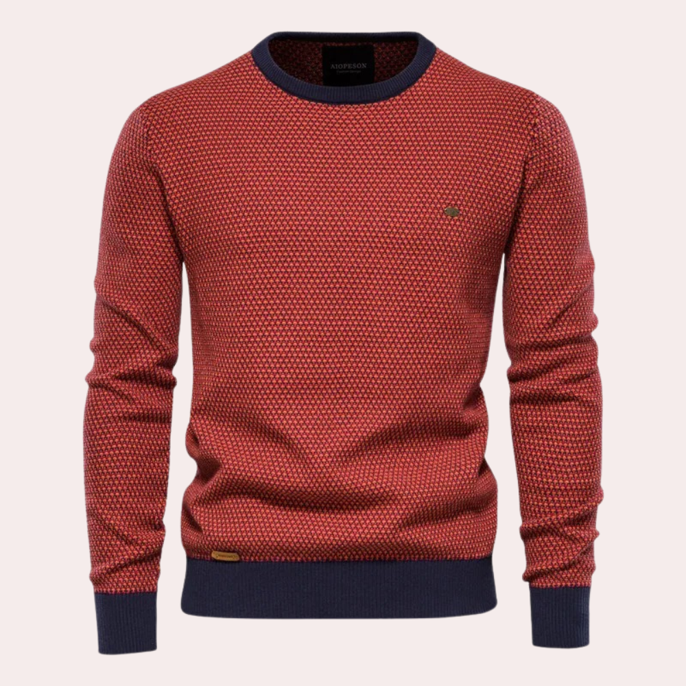Maglione Uomo Girocollo con Fantasia Stampata e Bordi a Coste – Eleganza Casual e Comfort