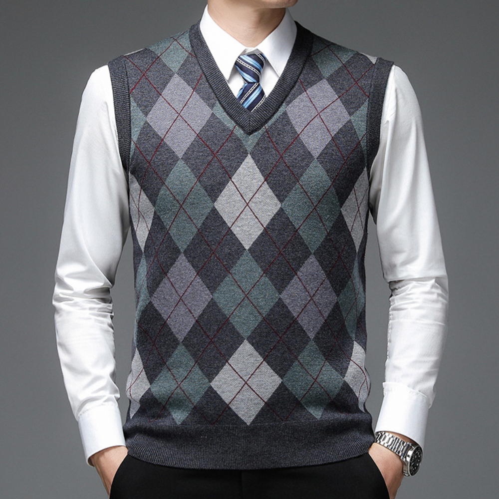 Gilet Uomo in Maglia Fantasia con Scollo a V