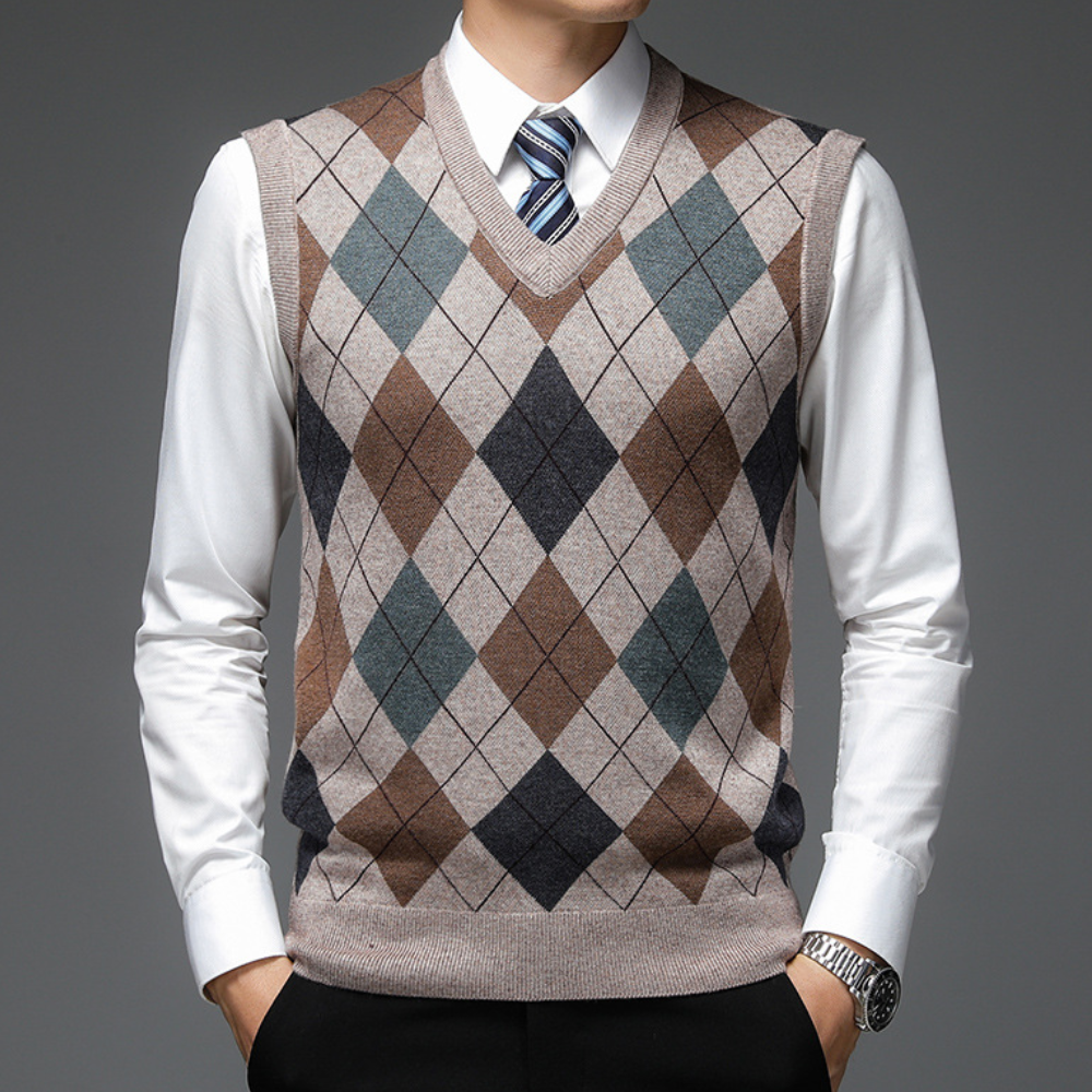 Gilet Uomo in Maglia Fantasia con Scollo a V