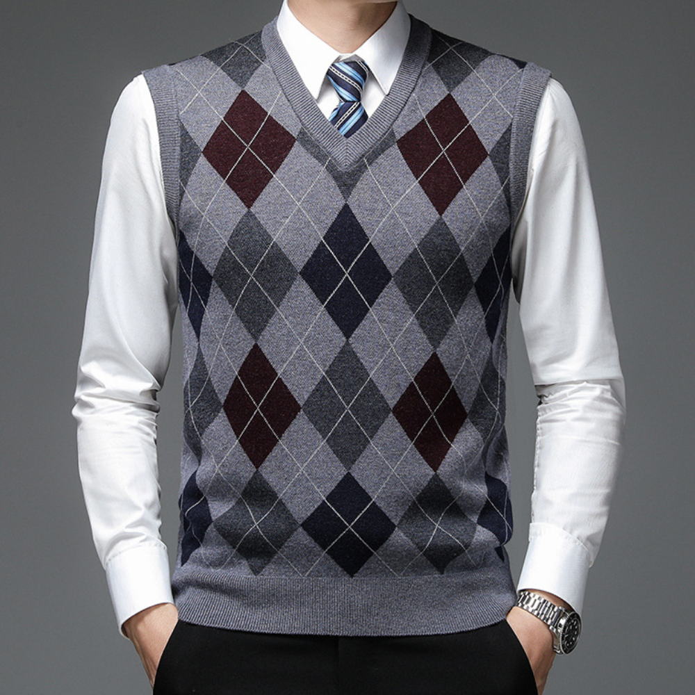 Gilet Uomo in Maglia Fantasia con Scollo a V