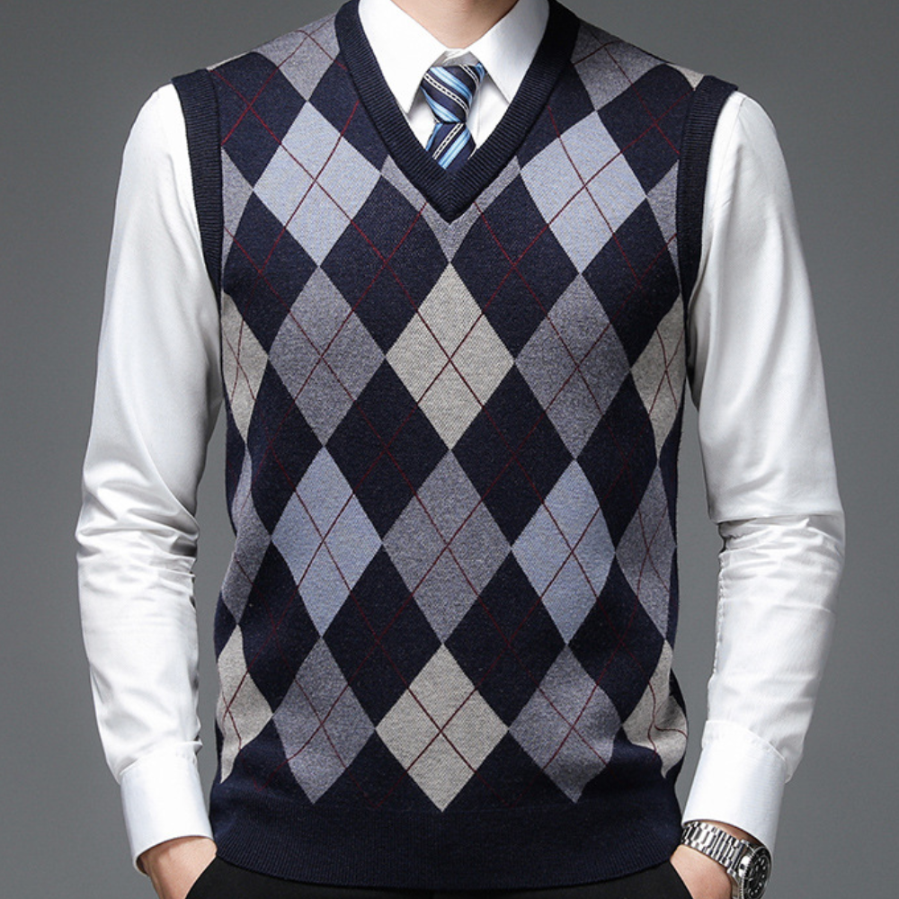 Gilet Uomo in Maglia Fantasia con Scollo a V