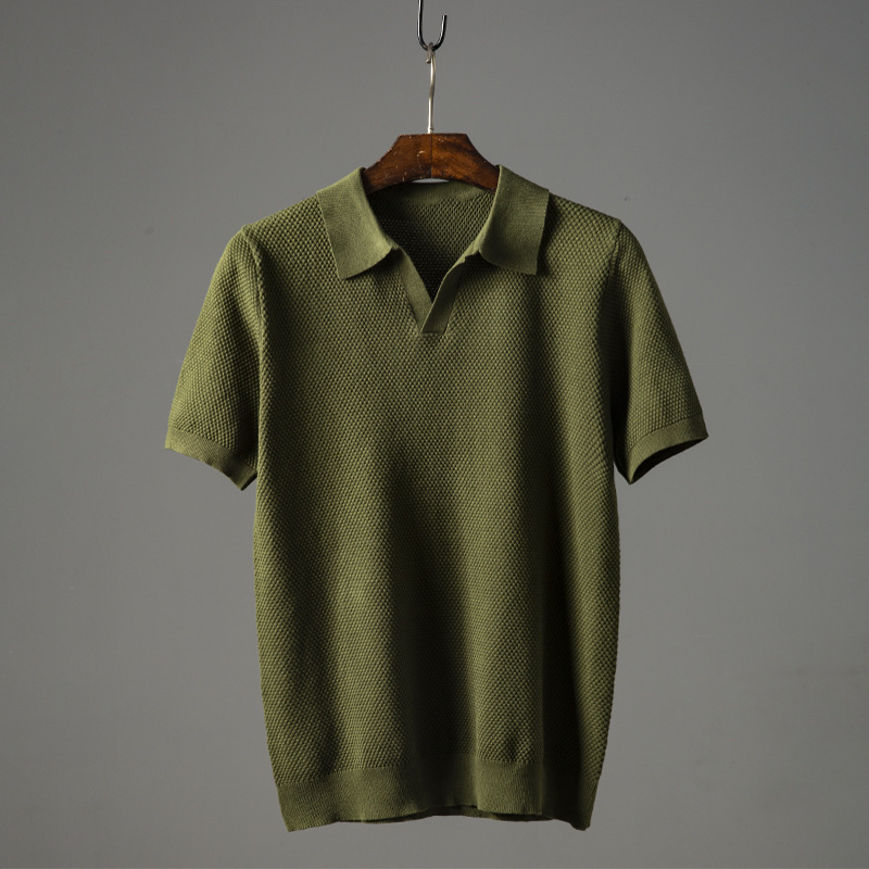 Polo de hombre de punto waffle con cuello de pico