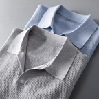Polo de hombre de punto waffle con cuello de pico