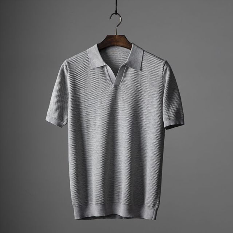 Polo de hombre de punto waffle con cuello de pico