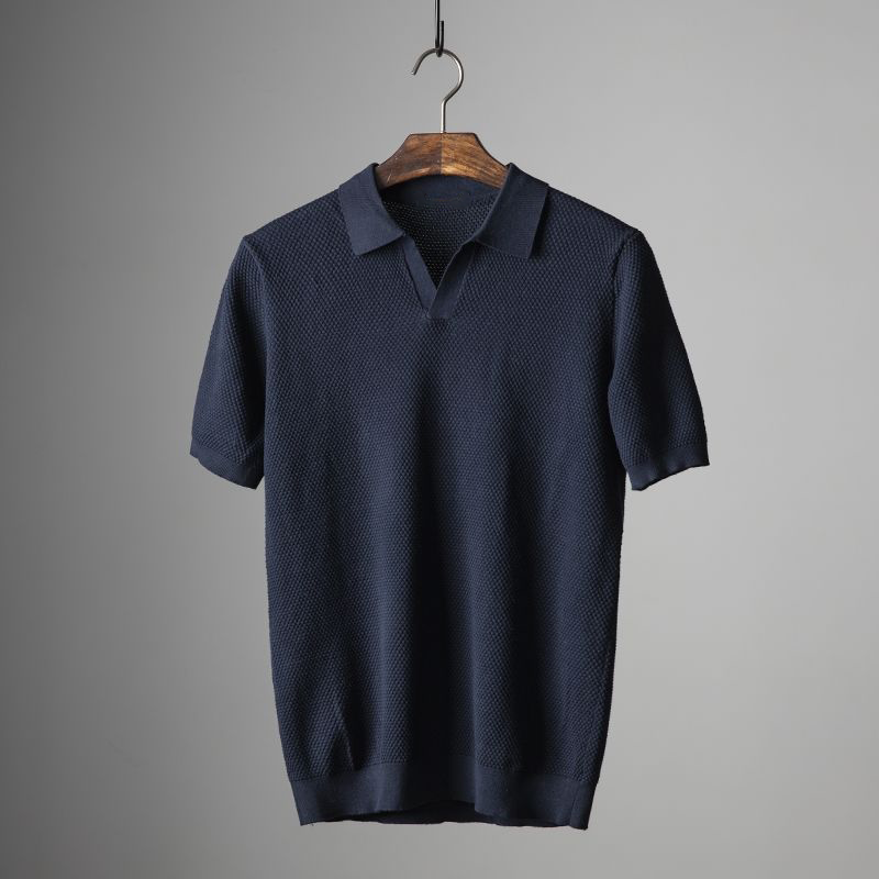 Polo de hombre de punto waffle con cuello de pico