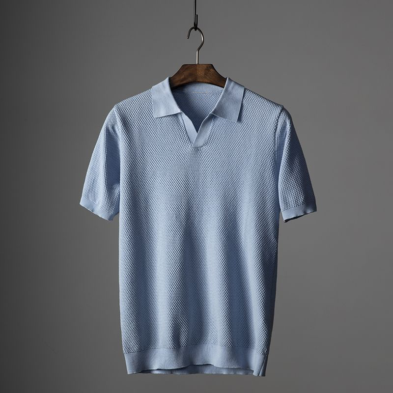 Polo de hombre de punto waffle con cuello de pico