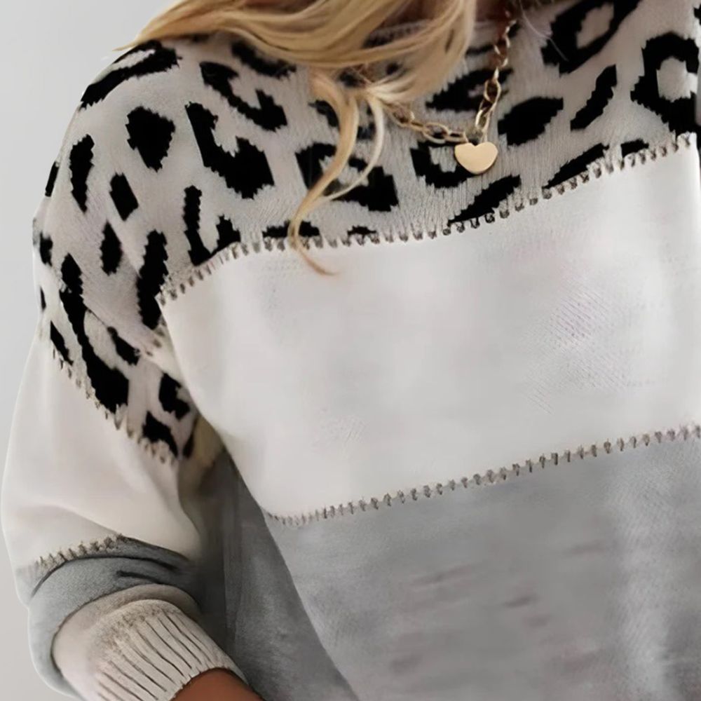Maglione Donna Color Block con Stampa Leopardata ANFINITE