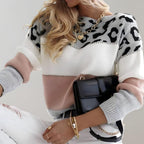 Maglione Donna Color Block con Stampa Leopardata ANFINITE