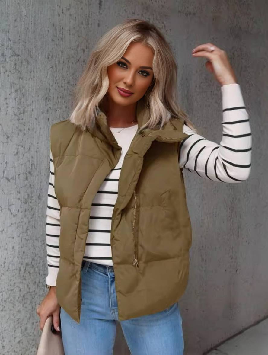 Gilet Donna Imbottito Senza Maniche – Piumino Leggero con Zip e Collo Alto