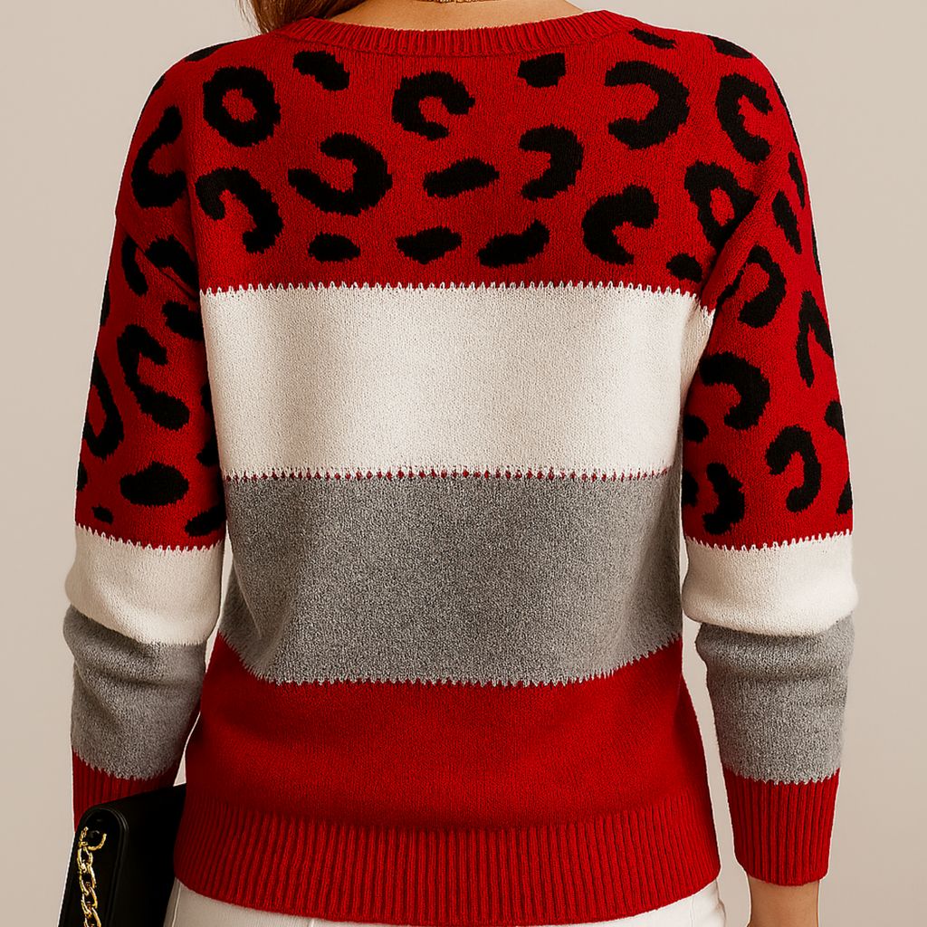 Maglione Donna Color Block con Stampa Leopardata ANFINITE