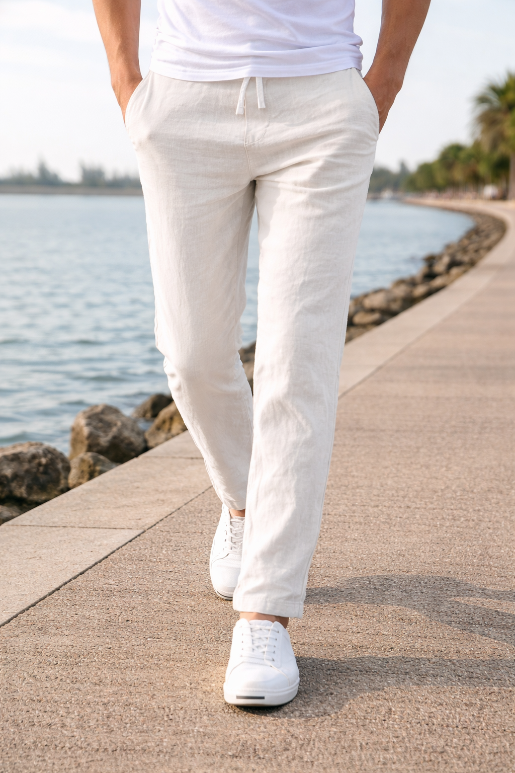 Pantaloni Uomo in Cotone con Coulisse e Gamba Dritta