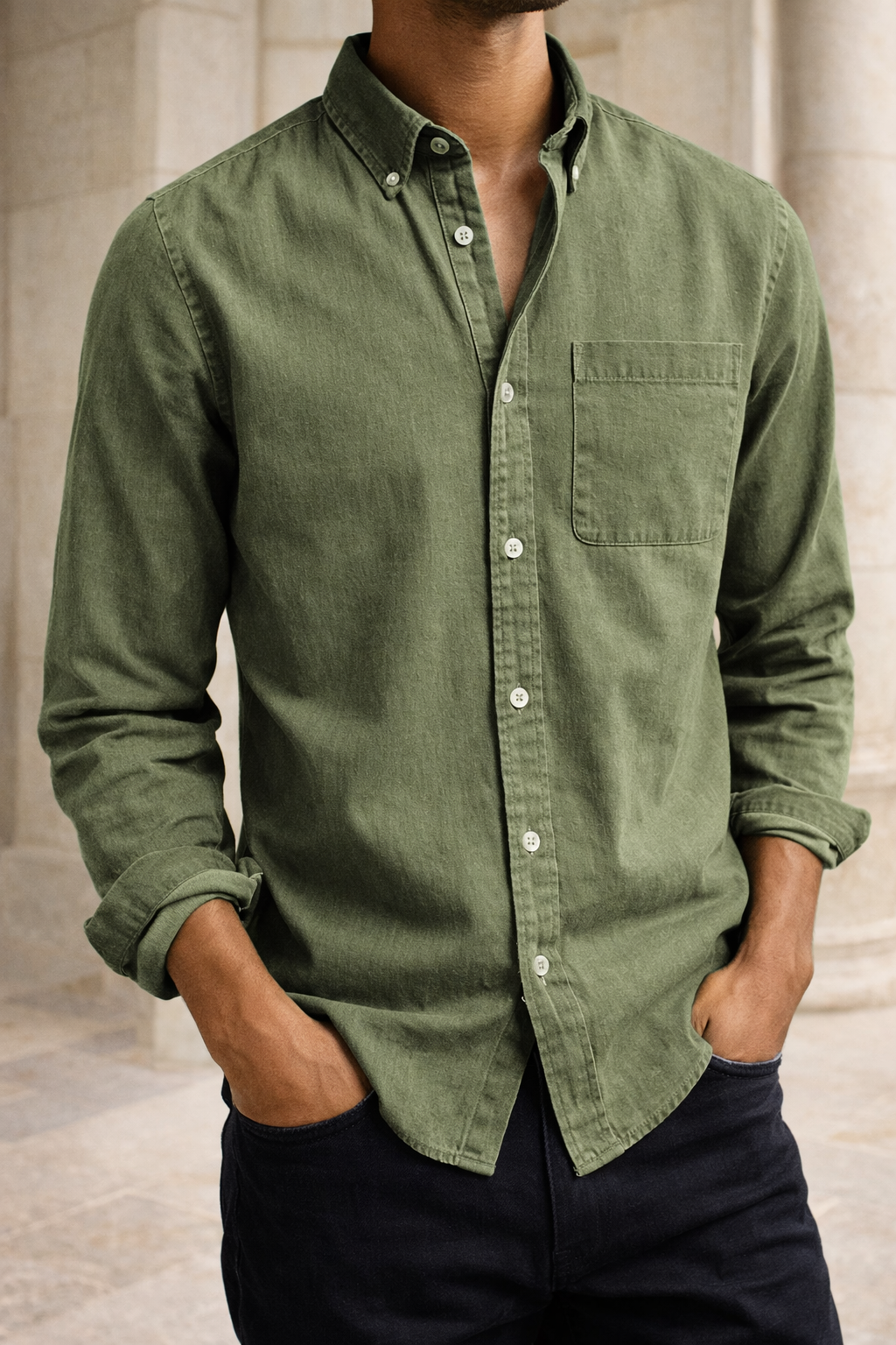 Camicia Casual da Uomo in Cotone con Bottoni
