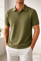 Polo da Uomo in Maglia Testurizzata con Colletto Classico