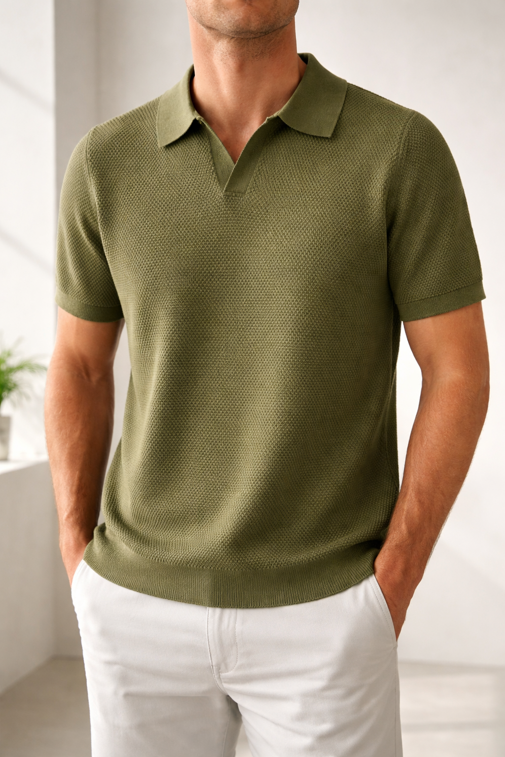 Polo da Uomo in Maglia Testurizzata con Colletto Classico