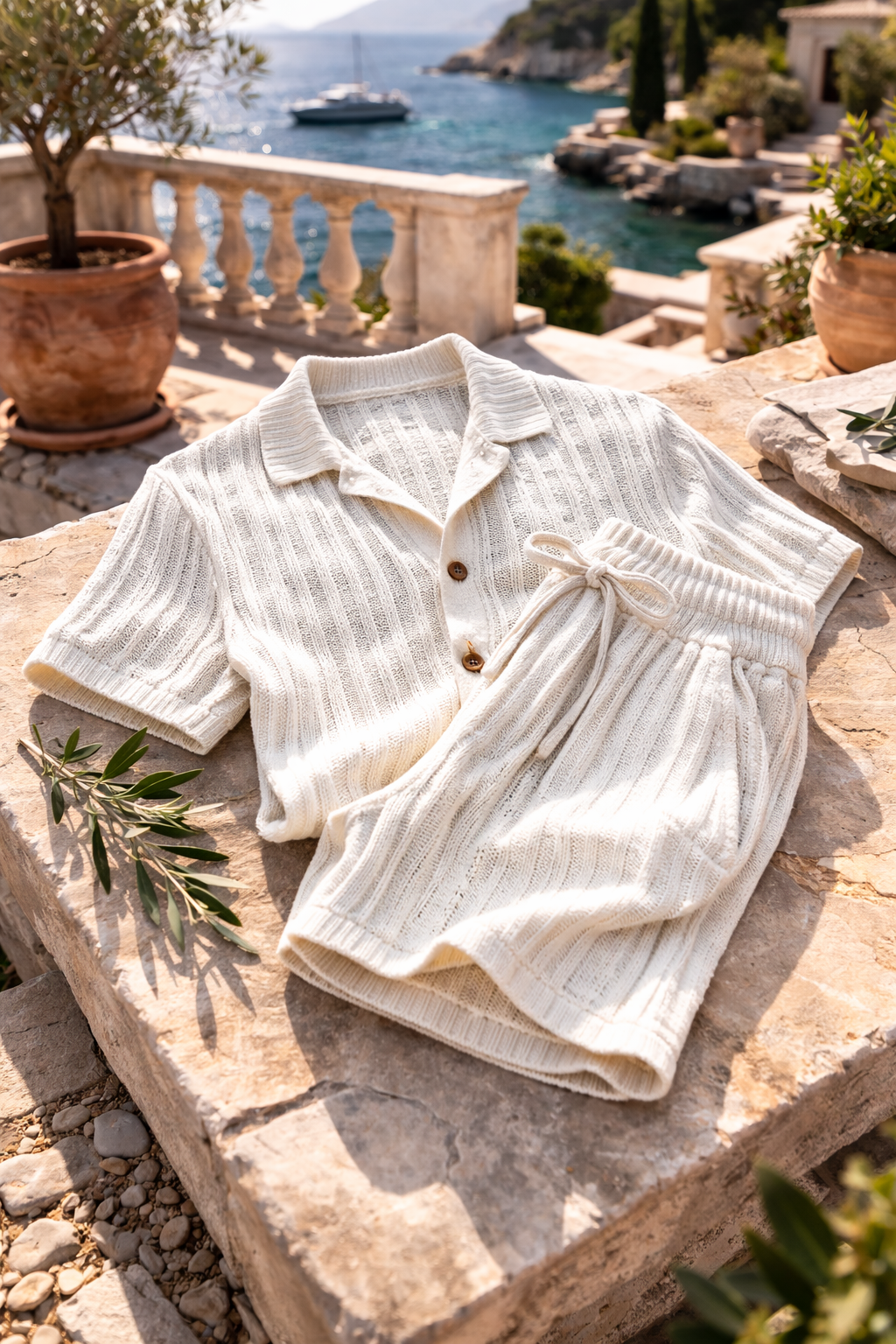 Completo da Uomo in Maglia con Camicia a Maniche Corte e Shorts