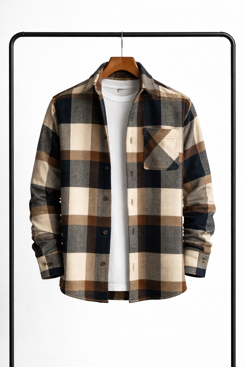 Overshirt Uomo a Quadri in Tessuto Caldo dal Taglio Casual