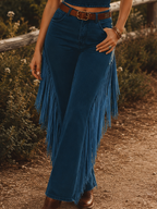Vaqueros bootcut de mujer de talle alto con flecos laterales