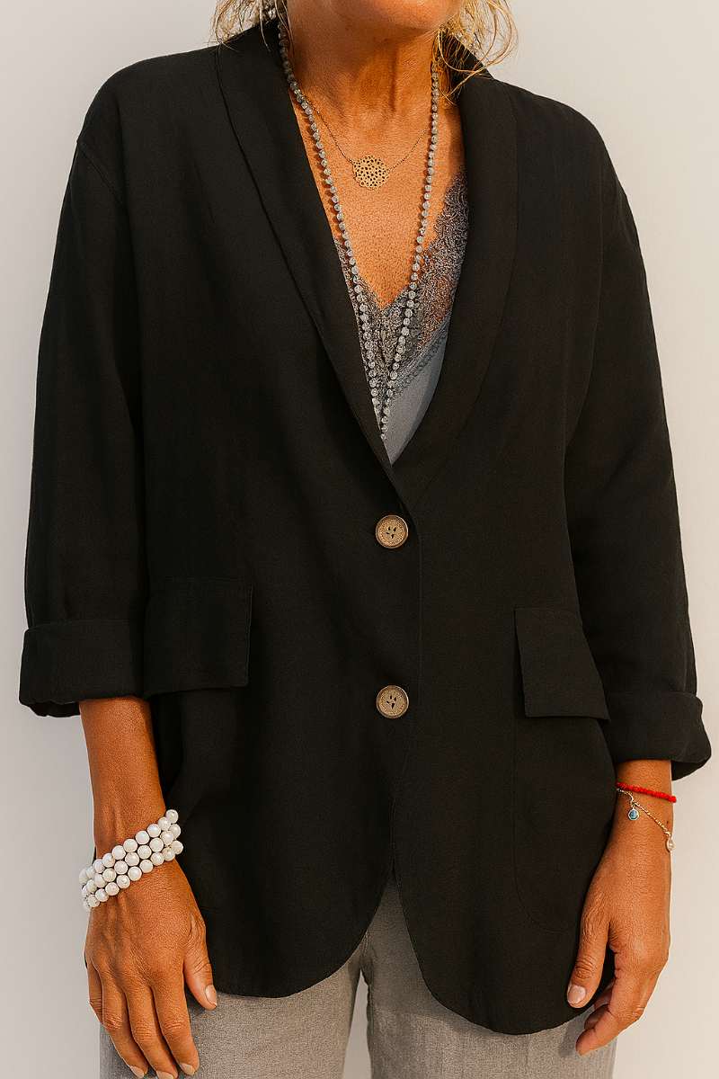 Blazer femme en lin léger avec boutons et manches 3/4