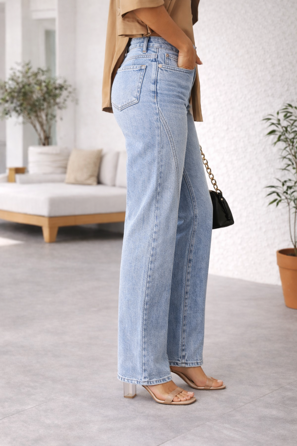 Vaqueros de mujer de talle alto y pierna ancha – Denim wide leg elegante y casual