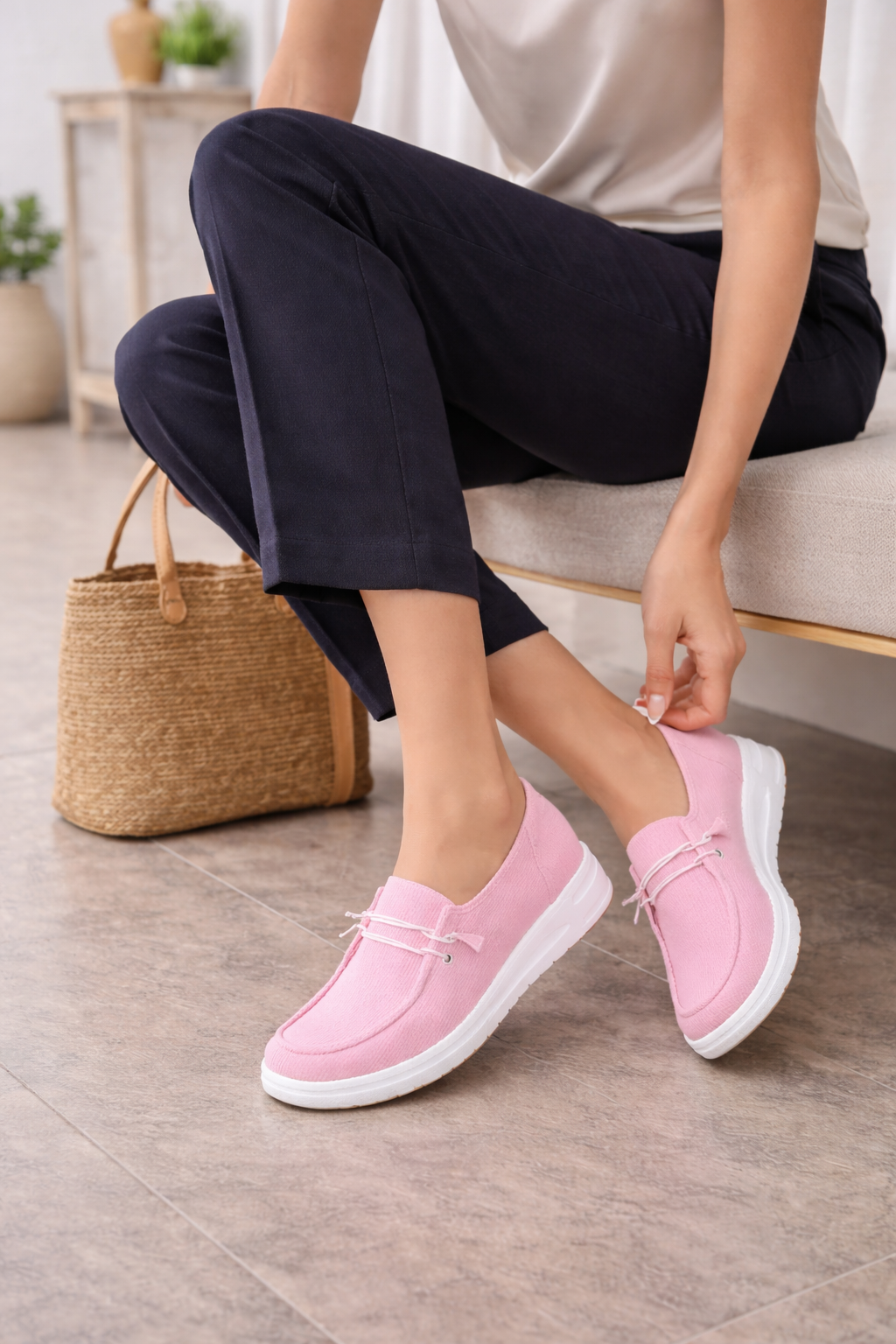 Mocassini Slip-On in Maglia da Donna con Fascia Decorativa