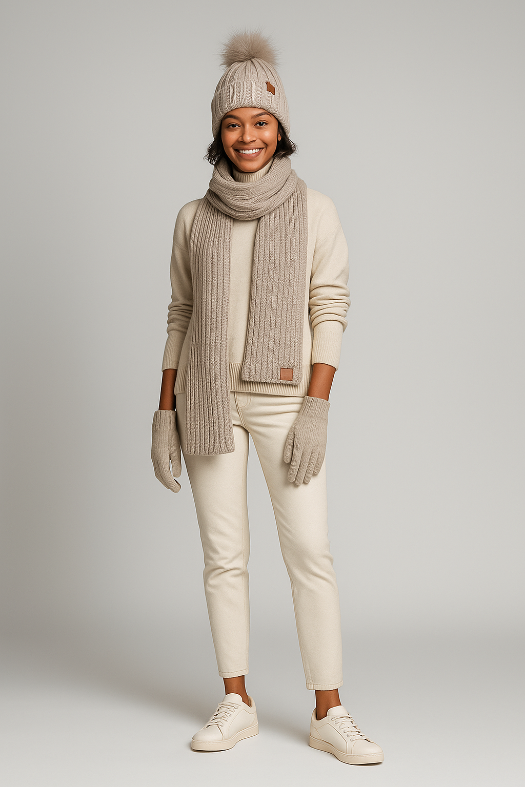 ANFINITE – 3-i-1 Varm Vinter Sæt med Hue, Tørklæde & Touchscreen Handsker til Kvinder