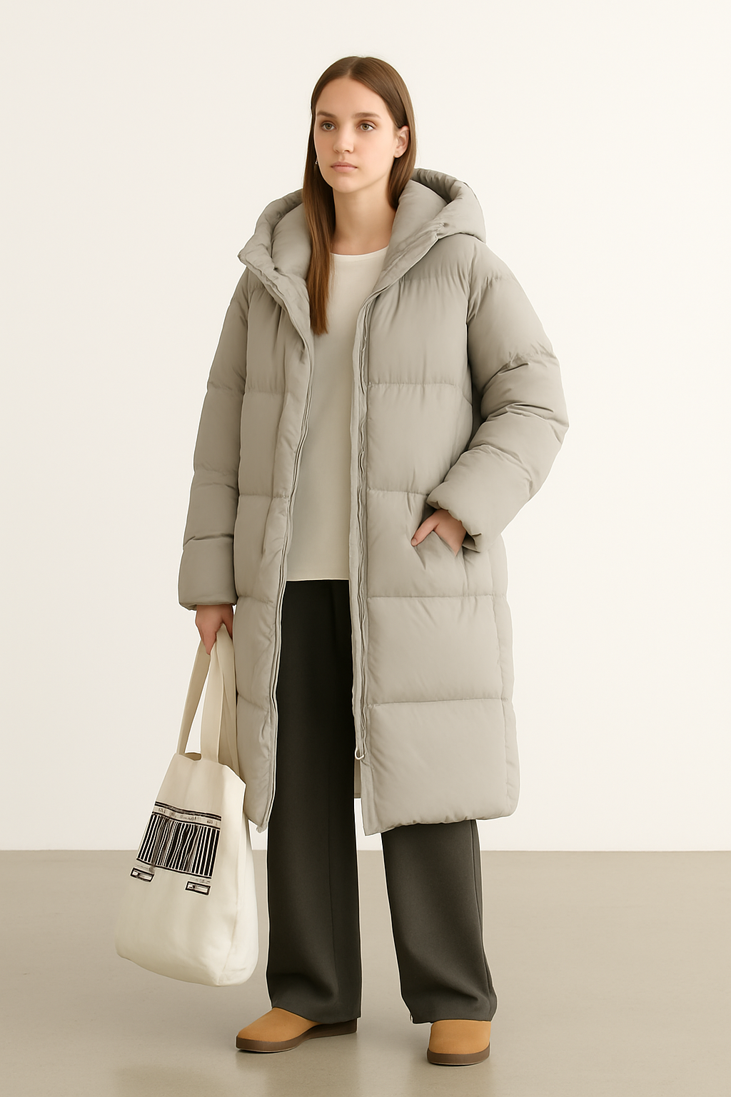 Piumino Lungo Donna Oversize con Cappuccio