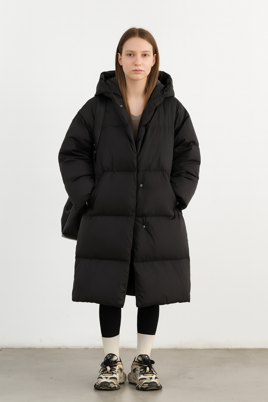 Piumino Lungo Donna Oversize con Cappuccio