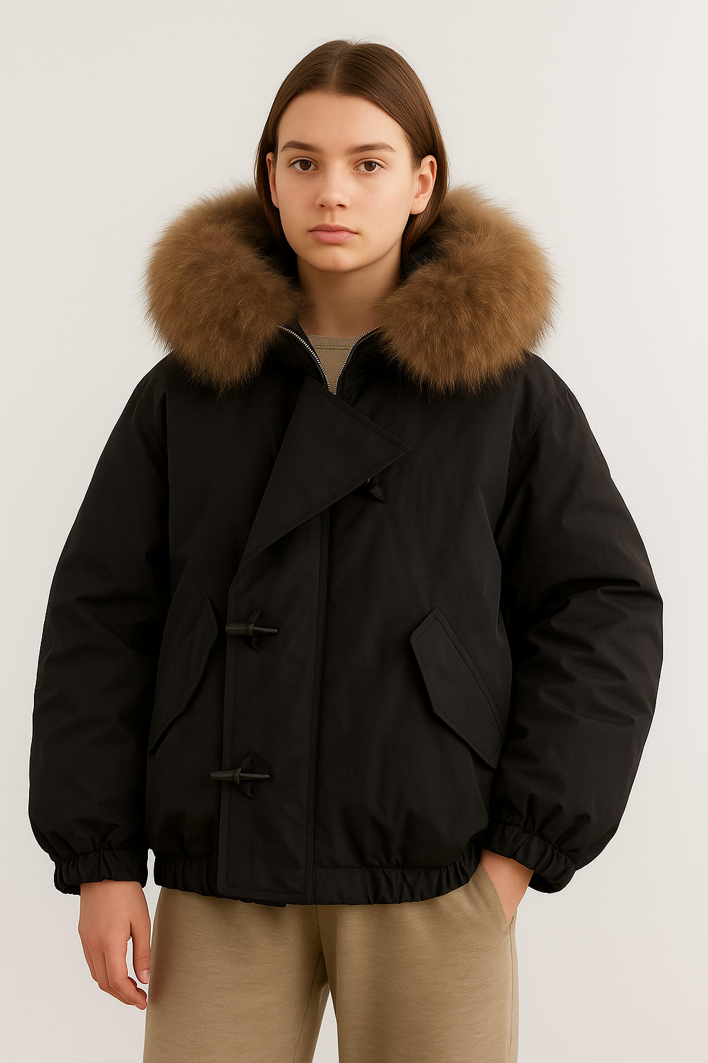 Giacca Donna Oversize con Cappuccio in Pelliccia Sintetica