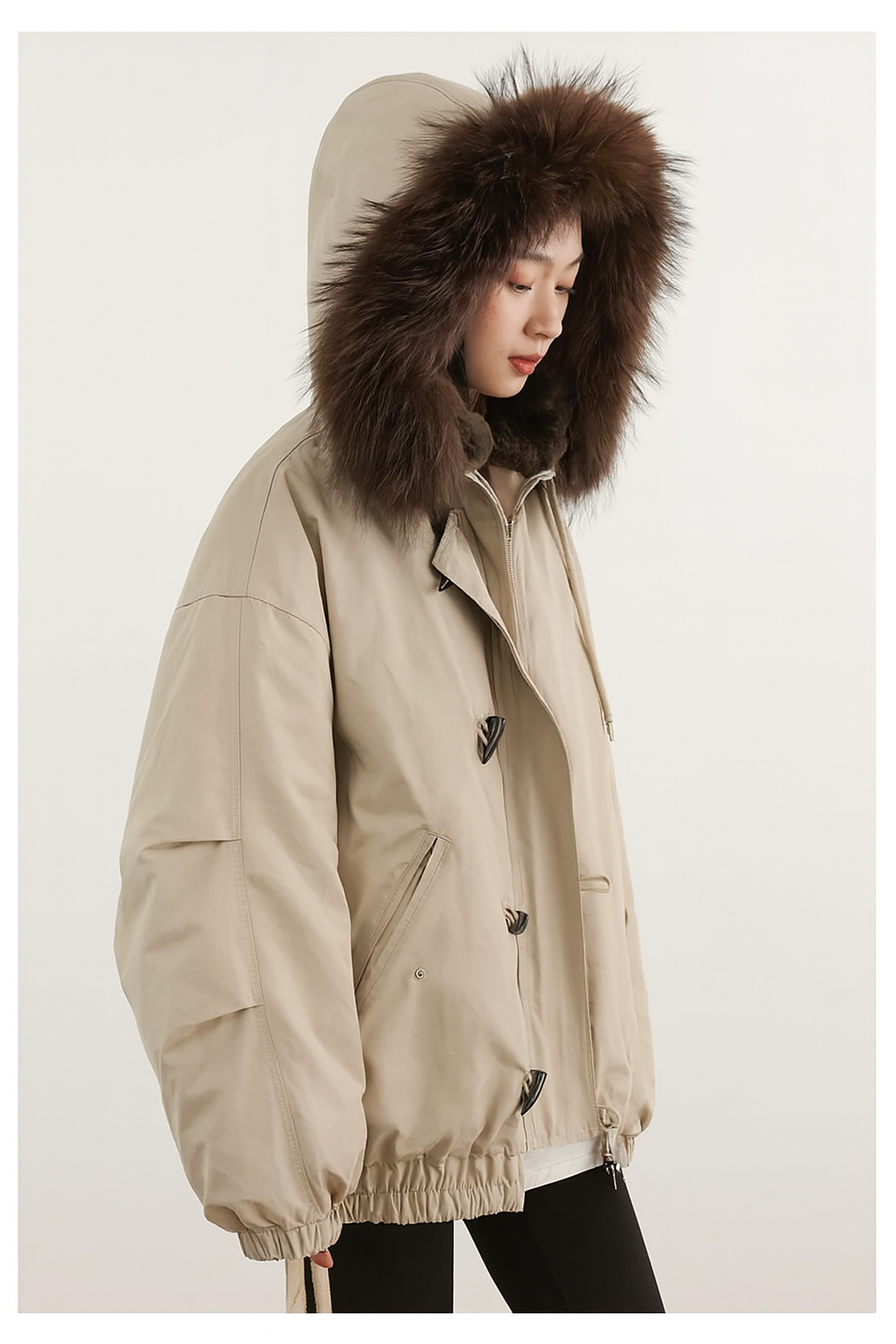 Giacca Donna Oversize con Cappuccio in Pelliccia Sintetica