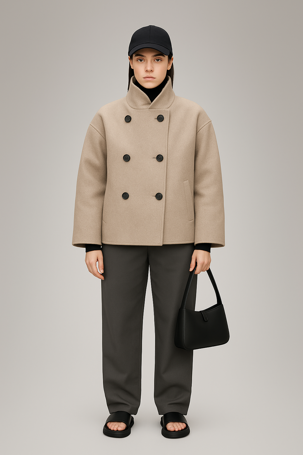 Abrigo de mujer oversize cruzado con cuello alto