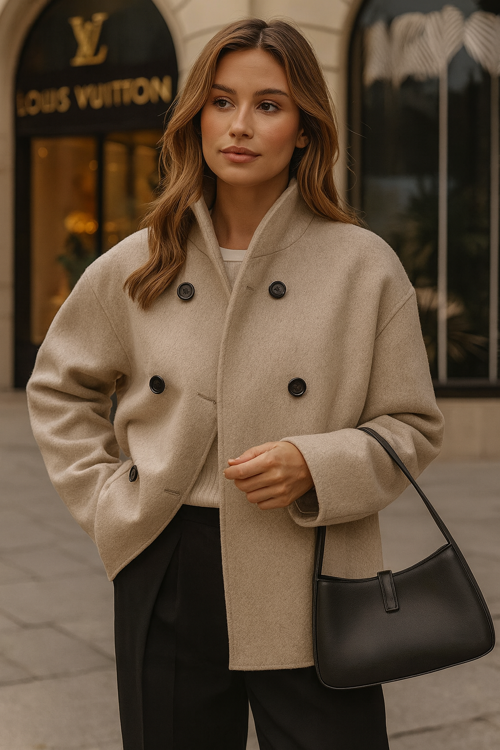 Abrigo de mujer oversize cruzado con cuello alto