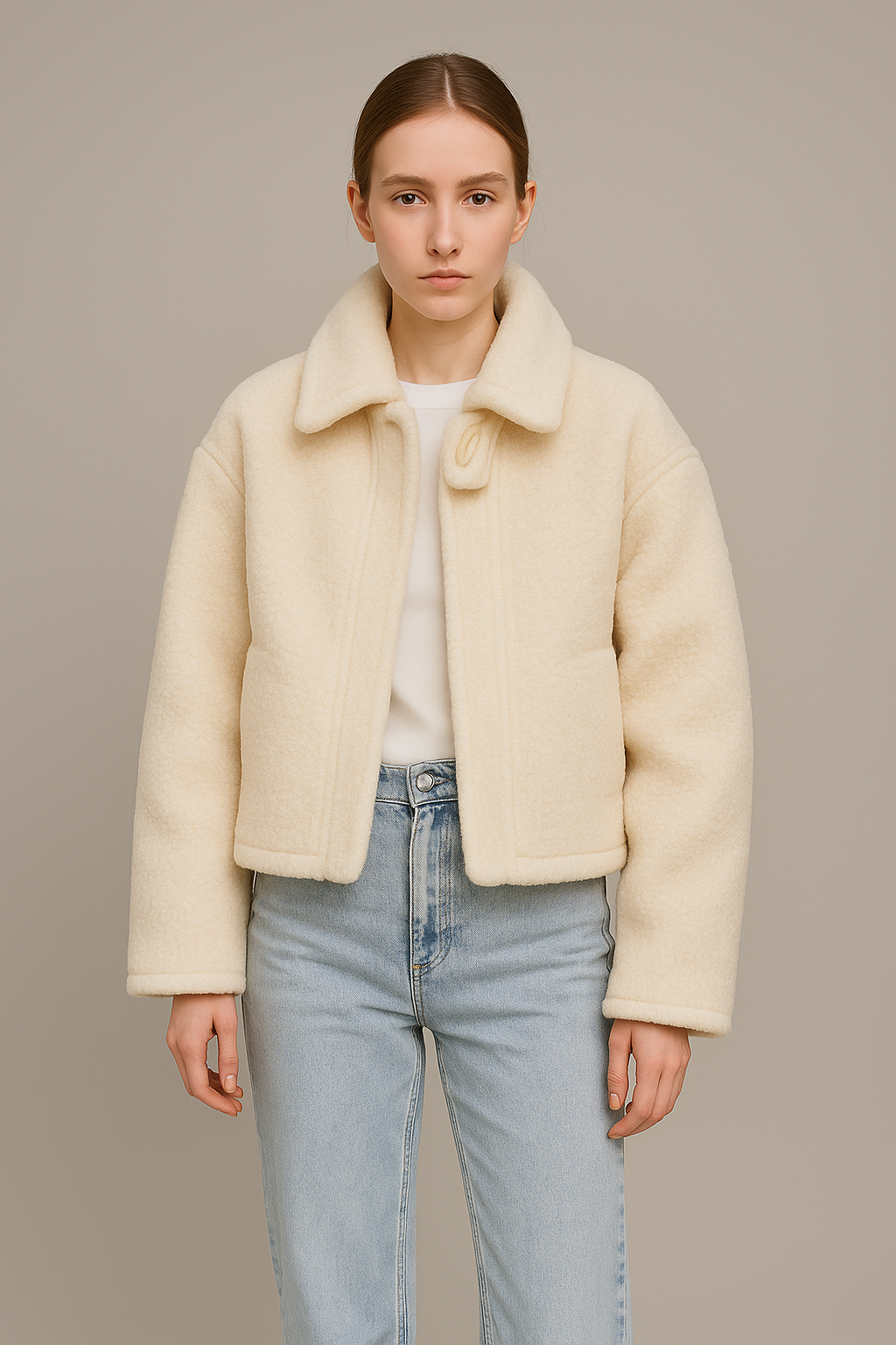 Giacca Corta Donna in Misto Lana Effetto Shearling