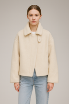 Giacca Corta Donna in Misto Lana Effetto Shearling