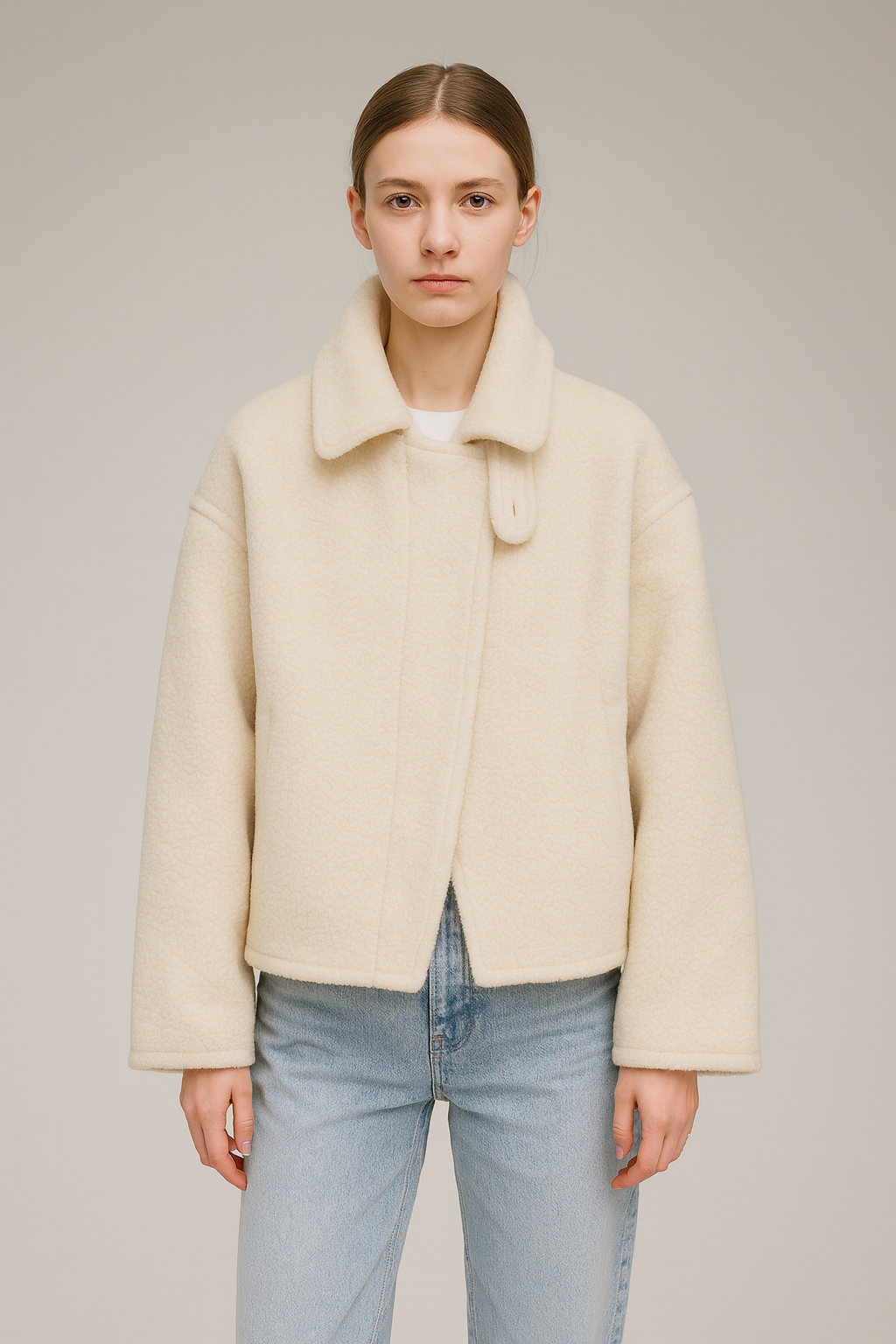 Giacca Corta Donna in Misto Lana Effetto Shearling