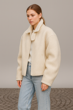 Giacca Corta Donna in Misto Lana Effetto Shearling