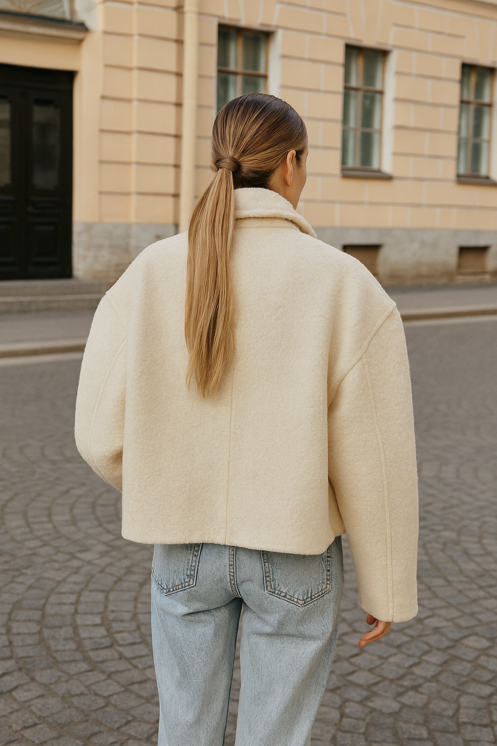 Giacca Corta Donna in Misto Lana Effetto Shearling