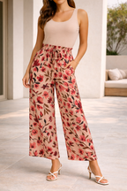 Pantaloni da Donna a Vita Alta con Gamba Larga e Stampa Floreale