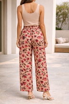 Pantaloni da Donna a Vita Alta con Gamba Larga e Stampa Floreale