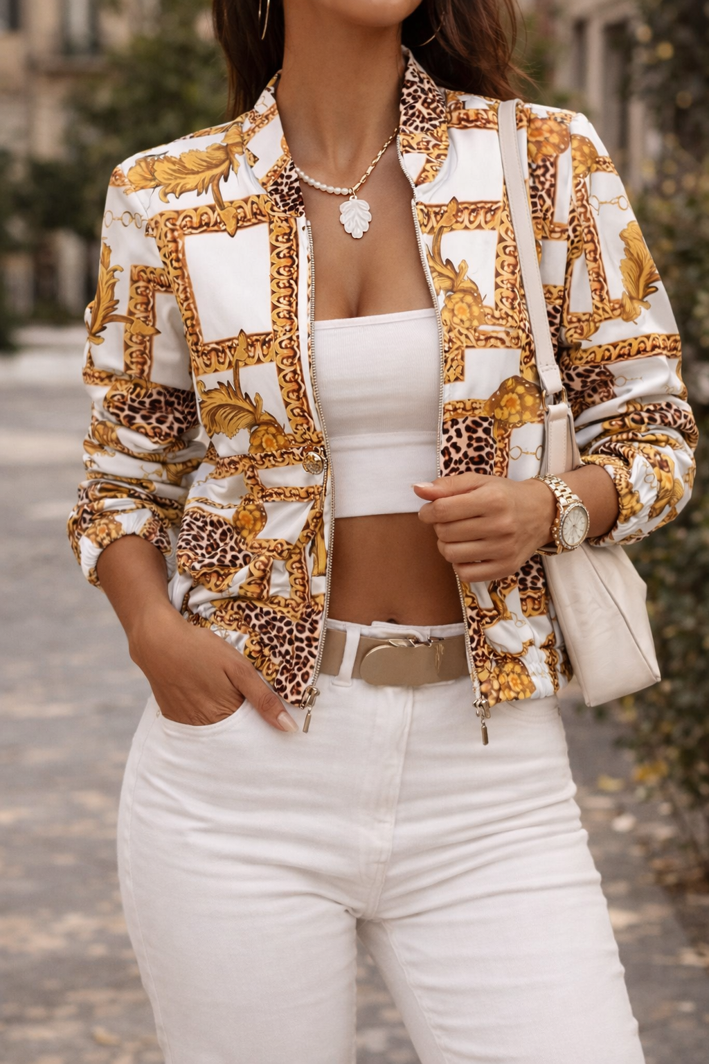 Bomber Leggero da Donna con Zip e Design Sfumato
