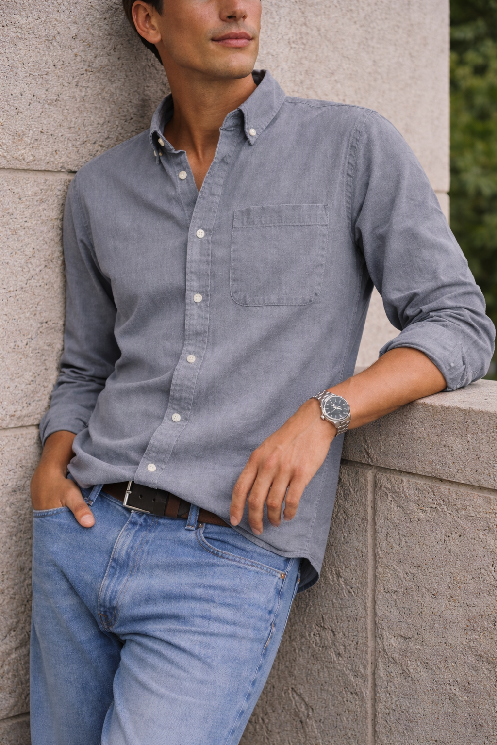 Camicia Casual da Uomo in Cotone con Bottoni