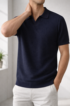 Polo da Uomo in Maglia Testurizzata con Colletto Classico